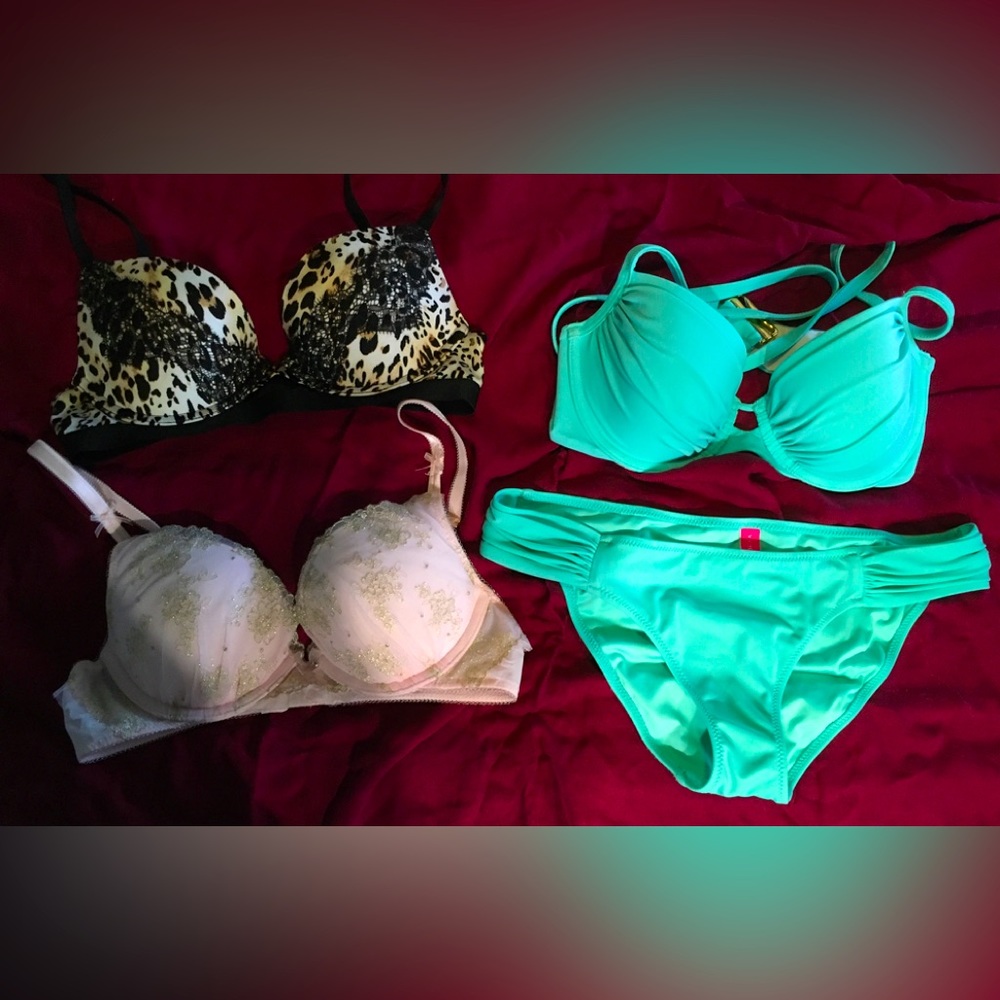 Victoria secrets bikini, two bras.
